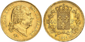 EUROPA. FRANKREICH. - Königreich. Louis XVIII., Second Gouvernement Royal, 1815-1824. 
40 Francs 1818, W - Lille.
Friedb. 536, Gad. 1092, Schlumb. 1...