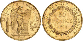 EUROPA. FRANKREICH. III. République, 1871-1940. 
50 Francs type Génie 1904, A - Paris.
Friedb. 591, Gad. 1113, Schlumb. 429 Gold kl. Rdf., vz