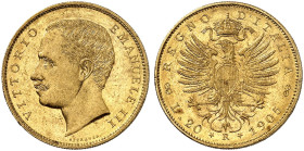 EUROPA. ITALIEN. - Königreich. Victor Emanuel III., 1900-1946. 
20 Lire 1905, Rom.
Friedb. 24, Pagani 664, Schlumb. 83 Gold vz