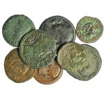 3 ases ibéricos, Bolscan, Kese y Secaisa; 1 semis iber-romano de Colonia Patricia; 4 ases, Calagurris, Celsa, Cartago Nova y Emérita. Total 8 monedas....