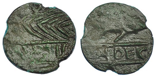 MURTILIS, Mértola (Portugal). Cuadrante. A/ Espiga a der., encima A invertida; (...