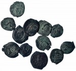 Lote de 12 monedas de prutah. Herodes Antipas. Judea. Calidad media BC+.