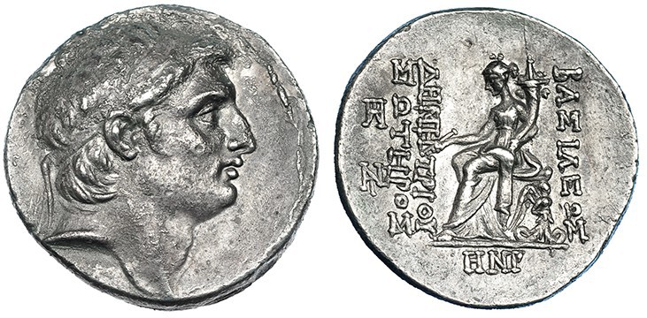 REINO SELEÚCIDA. Demetrio I. Antioquía año 158. Tetradracma (155-154 a.C.). AR 1...