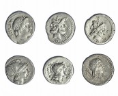 Lote de 6 denarios: Flaminia, Fonteia, Furia (2), Julia y Sergia. MBC-/MBC.