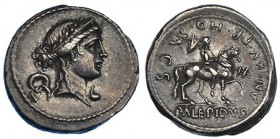 AEMILIA. Denario. Roma (61 a.C.). A/ Símbolos: símpulo y corona. FFC-111. SB-22b. MBC+. Escasa.