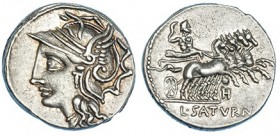 APULEIA. Denario. Roma (104 a.C.). R/ Punto sobre H bajo las patas. FFC-161. SB-1. EBC-.