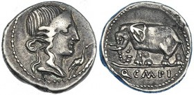 CAECILIA. Denario. Hispania (81 a.C.). R/ Elefante a izq., en el exergo; Q. C. M. P. I. FFC-213. SB-43. MBC.