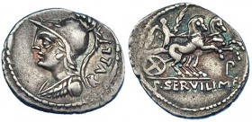 SERVILIA. Denario. Norte de italia (100 a.C.). R/ Letra P: FFC-1118. SB-14. MBC.