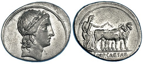 AUGUSTO. Denario ¿Roma? A/ Cabeza laureada de Apolo de Actium a der. R/ Octavio ...