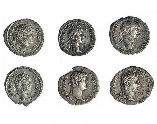 Lote de 6 denarios: Augusto, Nerva, Trajano, Adriano, Septimio Severo y Caracall...