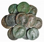 Lote de 13 monedas: Antonino Pío (6), Marco Aurelio (3), Faustina madre, Faustina hija, Lucilla y Cómodo. Buenas pátinas, BC+.