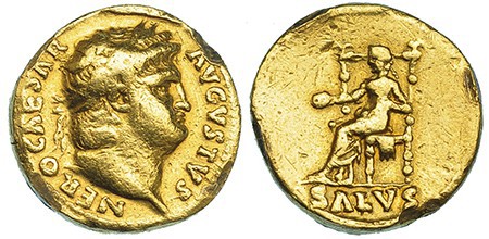 NERÓN. Áureo. Roma (65-66). A/ Cabeza laureada a der.; NERO CAESAR AVGVSTVS. R/ ...