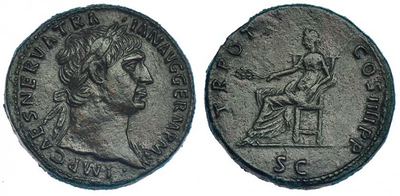 TRAJANO. Sestercio. Roma (101-102). A/ IMP. CAES. NERVA TRAIAN. AVG. GERM. P. M....