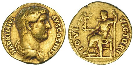 ADRIANO. Áureo. Roma (135-138). A/ Busto drapeado a der.; HADRIANVS AVG. COS. II...