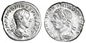 HELIOGÁBALO. Denario incuso. Roma (220-222). A/ Busto laureado y drapeado a der. R/ Anverso incuso. MBC.