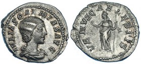 JULIA SOEMIAS, esposa de Heliogábalo. Denario. Roma (218-222). A/ Busto drapeado a der. R/ VENVS CAELESTIS. RIC-241. CH-8. MBC+.