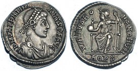 VALENTINIANO II. Silicua. Aquileia (383-388). R/ virtvs romanorvm; AQPS en el exergo. CH-60. MBC+.