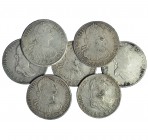 7 monedas de 8 reales. Carlos IV (4), Fernando VII (3). Guadalajara, México (3), Potosí (2) y Zacatecas. Calidad media MBC-.
