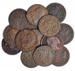15 monedas de 2 maravedís. 1826-1833. 8 fechas diferentes. Calidad media MBC.