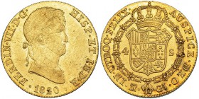 4 escudos. 1820. Madrid. GJ. VI-1425. Finas rayas en el anv. B. O. EBC+.