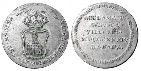 Medalla de proclamación. 1834. La Habana. AR 31mm. H-45. MBC+.