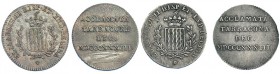 2 medallas de proclamación. 1833. Tarragona. AR 21 mm (2). H-33 con ley. TARRACONE y TARRACONA. MPN-601. EBC con rayas y MBC.
