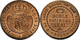 Doble décima de real. 1853. Segovia. VI-109. B. O. SC. Ex HSA-10948, ex Vico 26-6-2012, lote 898.
