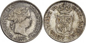 20 céntimos de escudo. 1868 *6-8. Madrid. VI-350. Pátina. SC.