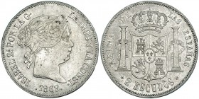 2 escudos. 1868 *18-68. Madrid. VI-539. Punto de óxido. MBC+/EBC-.