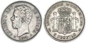 5 pesetas. 1871 *18-73. Madrid. DEM. VII-34. MBC. Muy escasa.