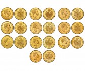 10 monedas de 25 pesetas: 1877 (2), 1879 (2), 1880 (2) y 1881 (4). EBC+.