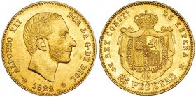 25 pesetas. 1882 *18-82. Madrid. MSM. VII-111. EBC-. Rara.