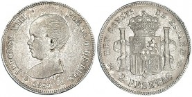 2 pesetas. 1891 *18-91. Madrid. PGM. VII-172. MBC+. Escasa.