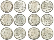 Lote de 5 monedas de 5 pesetas. 1975 *80. Error. EBC/ EBC+.