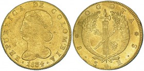COLOMBIA. 8 escudos. 1834. Bogotá. RS. KM-82.1. R.B.O. MBC+.