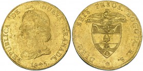 COLOMBIA. 16 pesos. 1845. Bogotá. RS. KM-94.1. R.B.O. EBC.