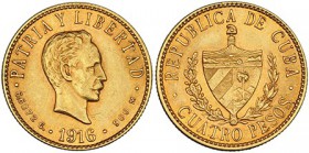 CUBA. 4 pesos. 1916. KM-18. ebc-.