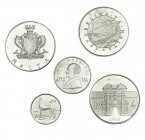 MALTA. 5 monedas de 1 y 2 libras, 1977; 4 libras, 1974, 1975 y 1976. SC y prueba.