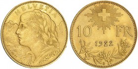 SUIZA. 10 francos. 1922. B. KM. 36. SC.