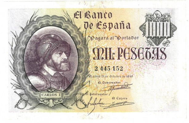1000 pesetas. 10-1940. Sin serie. ED-D46. Pequeña restauración enel borde superi...