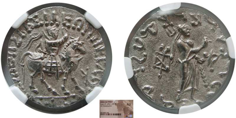 INDO-SCYTHIANS, Azes I/II, after Ca. 58 BC. AR Tetradrachm. Obv: King on horseba...