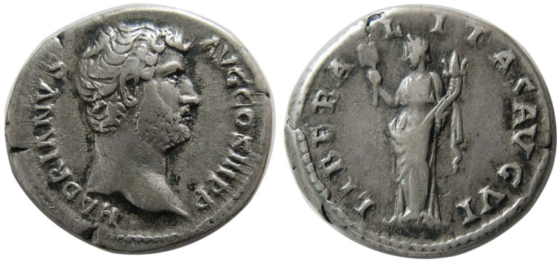 ROMAN EMPIRE. Hadrian. 117-138 AD. AR Denarius (3.27 gm; 18 mm). Rome, AD 134-13...