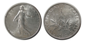 FRANCE, REPUBLIC. 1916. Silver One franc.