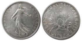 FRANCE, Republic. 1917, Silver One Franc.