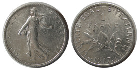 FRANCE, REPUBLIC. 1917. Silver One franc.