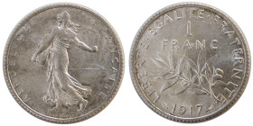 FRANCE, REPUBLIC. 1917. Silver One franc.