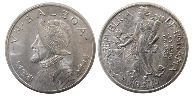 PANAMA, Republic. 1947. One Balboa (26.74 gm; 37 mm). Choice UNC. Fully lustrous...