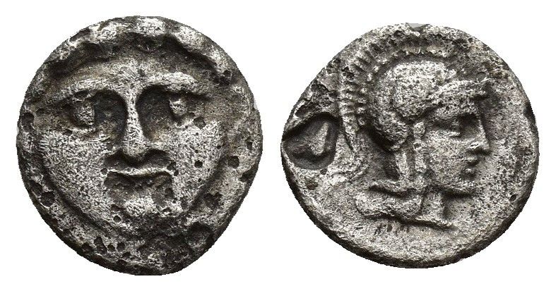 PISIDIA, Selge. Circa 250-190 BC. AR Obol (9mm, 0.8 g). Facing gorgoneion / Helm...