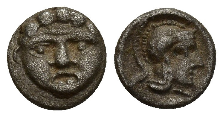 PISIDIA, Selge. Circa 250-190 BC. AR Obol (9mm, 0.8 g). Facing gorgoneion / Helm...