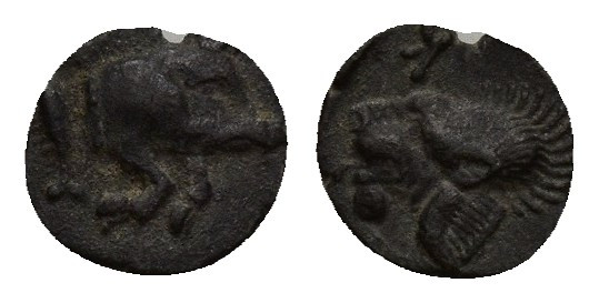 Mysia, Kyzikos AR Obol. (6mm, 0.2 g) Circa 450-400 BC. Forepart of boar to right...